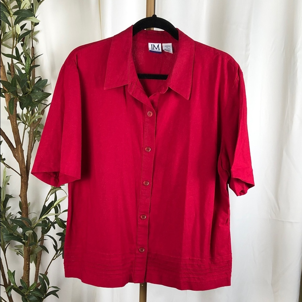 JM Collection Linen Blend Red Button-Down Shirt Sz XL (V1)